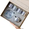Juego de Té Kung Fu Plateado Azul y Blanco, Juego de Regalo de Tetera y Tazas de Té de Lujo Ligero de Gama Alta, Adecuado para Regalar a Ancianos y Líderes
