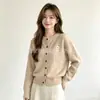 Cardigã de malha com bordado floral estilo coreano, fresco, estilo faculdade, moda, gola redonda, novo suéter folgado para outono e inverno para mulheres