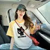 Camiseta de Manga Corta con Estampado de Gato de Dibujos Animados en Color Contrastante Estilo Dulce Estilo Coreano para Mujer Verano 2026 Nuevo Top de Nicho