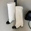 Botas femininas de perna larga estilo Chanel emagrecedoras de cano alto, novo estilo popular outono e inverno 2026, elegantes botas longas over-the-knee com salto grosso