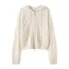 Novo cardigã de inverno e outono 100% cashmere estilo americano feminino desejo puro com textura de trança de ponto e zíper com capuz