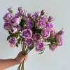 Ramo de Rosas Sonrientes de 4 Cabezas de Alta Calidad, Rosa Pequeña Retro, Accesorios para Ramo de Boda en Casa, Ramo de Flores Artificiales de Seda