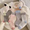 Calcetines de Hilo Estilo Coreano Ins de Moda para Otoño e Invierno Calcetines Grises Azules Leche Sal Gruesos Cálidos Largos con Bloques de Color