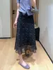 ¡Vestido de Glicinia Brisa de Verano! Falda Midi Floral con Cintura Elástica de Encaje Festoneado en Corte Diagonal, Ligera y Elegante para Mujer