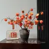 Flor artificial de caqui de alta calidad cubierta de escarcha, tallo único, para decoraciones de Año Nuevo Chino, rama grande, adecuada para sala de estar y mesa de comedor, adorno de flor artificial