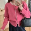 Suéter de Punto de Encaje de Alta Gama Estilo Coreano para Mujer, Color Sólido, Versátil, Elegante, Chaqueta Cardigan Corta de Punto