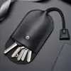 Couro Preto Multifuncional Porta-Chaves de Carro Chave de Travamento Universal Bolsa para Chaves Unissex Bolsa de Couro Bovino Retrátil para Chaves