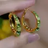 Brincos Argola com Strass Verde para Mulheres, Design de Nicho, High-End, Elegantes, Brincos Argola de Luxo Leve, Brincos de Tarraxa, Acessórios de Orelha