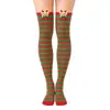 Calcetines de Raya hasta la Rodilla para Mujer con Muñeco de Reno Navideño Europeo y Americano, Calcetines Calientes para Decoración de Fiesta Navideña