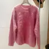 Suéter Pulóver de Cuello Redondo Rosa Frambuesa, Nuevo Suéter de Lana de Visón de Pelo Largo Otoño e Invierno para Mujer, Capa Base de Punto Grueso Holgado de Lana de Visón