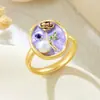 Anel Aberto Ajustável Estilo Chinês com Flores de Esmalte Pintadas, Anel de Esmalte Micro-Incrustado de Cobre, Joia de Moda Transfronteiriça Europeia e Americana com um Design Único