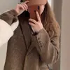 Blazer de lana marrón para mujer, nuevo estilo primavera y otoño 2026, abrigo de lana casual retro coreano petite