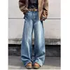 Jeans unisex retro americanos de tiro bajo con tachuelas y pierna ancha, diseño de alta costura, pantalones rectos holgados y casuales que estilizan