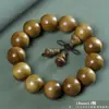 Pulsera de Madera Nanmu Seda Dorada, Madera Vieja de Casas Demolidas, Cuentas de Oración Budistas, Pulsera de Ojo de Gato Seda Dorada de Moda para Hombres y Mujeres