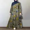 Roupas Femininas Plus Size Transfronteiriças Estampadas de Manga Longa Soltas Redutoras de Idade Saia Longa Amazon Nova Moda Vestido para Mulheres Gordas