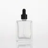 Botellas gotero cuadradas planas transparentes para esencia, perfume, cosméticos, botellas de vidrio transparente para esencia, botellas cosméticas