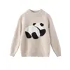 Suéter Infantil de Lana 100% Pura Otoño Invierno Suéter para Niños Niñas Niño Mediano Grande Moda Patrón de Panda Base Tejido