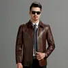 Jaqueta de Couro Masculina Haining 2026 Nova Coleção Primavera e Outono Gola Lapela Abotoada Casual de Negócios Roupa de Pai Jaqueta de Couro Masculina Atacado