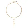 Collar geométrico cuadrado de acero inoxidable y oro de 18k con circón, una pieza ligera y elegante, perfecta para combinar con suéteres, y disponible para envío directo