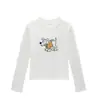 Camiseta de manga comprida com gola redonda e estampa de cachorrinho estilo cartoon coreano para mulheres, novo top versátil slim fit para primavera e outono para meninas estilosas
