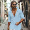 Amazon Transfronterizo 2025 Nueva Primavera y Verano Camiseta con Capucha para Hombre Algodón y Lino Color Puro Tops Casuales de Manga Larga para Hombre