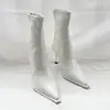 Encontro Primeiro Temporada 2026 Outono Botas de Cano Curto Bico Fino Salto Agulha Botas de Cano Justo Estilo Europeu e Americano Salto Alto Zíper Traseiro Elástico Botas Curtas