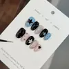 Estilo ins doce legal estrela rosa azul color blocking unhas usáveis puras feitas à mão desenhos animados Y2K garota popular curta arte de unhas pronta atacado