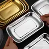 Prato de Jantar de Aço Inoxidável 304 Prato Dourado Coreano para Lanches Prato Retangular para Churrasco Frango Frito Arroz Assado Prato para Pratos Frios Prato para Sobremesas