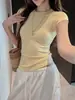 Camiseta de manga corta, cuello redondo fino, hombros normales, estilo coreano para mujer, nuevo modelo de verano, de alta gama, elegante, corte ajustado, top que ciñe la cintura