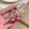 Pendientes originales de flor de circonita dulce de ultra-hada, elegantes pendientes de flor de rosa de perla de estilo antiguo de alto valor al por mayor