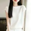 Camiseta de punto de seda helada de manga corta para mujer, verano 2026, fina, transpirable, holgada, adelgazante, camiseta básica de manga corta, top, camiseta de moda