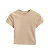 Top de Manga Corta con Escote Amplio y Dobladillo Deshilachado, Estilo Europeo y Americano, Nuevo Estilo de Verano, Hombro Normal, Cintura Alta, Crop Top Corto