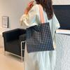 Design Xadrez Listrado 2026 Outono Nova Moda Versátil Estiloso Lona Estilo Coreano Grande Capacidade Bolsa Tote de Ombro