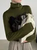 Suéter de Lana Taowan de Canalé con Cuello Medio Alto 26 Otoño Color Sólido Versátil Adelgazante Manga Larga Camisa Base Cepillada YL527
