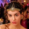 Conjunto Popular Transfronteiriço de Corrente de Cabelo e Brincos, Brincos de Franja com Contas Francesas Estilo Palácio Retrô Indiano, Joia Pingente para Sobrancelha