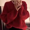 Top de Punto Holgado Estilo Francés de Visón Sintético para Otoño e Invierno, Suéter Grueso, Suave y Versátil para Mujer