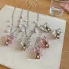 Set de Joyería de Colgante de Corazón de Resina de Circonita Súper Brillante con Oso de Peluche y Perlas, Joyería de Diseño Lindo Estilo Nicho