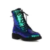 Botines Nuevos Lentejuelas Cambia Color Todo Fósforo Moda Pasarela Rendimiento Otoño e Invierno talla grande