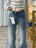 Jeans acampanados retro americanos para mujer, nuevo estilo primavera y otoño 2026, únicos y elegantes, modernos jeans acampanados de longitud completa