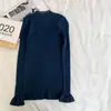 Malha de Cor Sólida com Manga Longa para Mulheres no Outono, Novo Estilo Pulôver com Camisa Básica, Elegante Top com Gola Alta e Design de Nicho