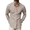 Camisa Listrada Seersucker 2025 Masculina Outono Business Sem Ferro Slim Top Versátil Colarinho Pontudo Colarinho de Botão Camisa de Manga Longa