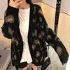 Suéter Abrigo Holgado Estilo Coreano para Mujer Otoño e Invierno Nuevo Moda Retro Elegante Estampado de Leopardo Cardigan Tejido Top de Manga Larga Tendencia