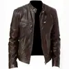 Chaqueta de cuero para hombre con cuello alto transfronteriza, moderna, primavera y otoño, nueva chaqueta de cuero, ropa de motocicleta guapa, abrigo para jóvenes de talla grande, hombre