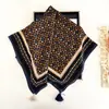 Pañuelo Cuadrado con Patrón de Diamantes Geométricos Melard, Estilo Vintage con Borlas, Pañuelo Delgado, Pañuelo de Seda, Bufanda para el Cuello, Cinta para el Cabello para Proteger del Sol
