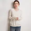 Estilo Sencillo para el Trabajo~Suéter 100% Cachemir Puro para Mujer, Cuello en V, Sin Costuras, Corte Holgado, Versátil, Suéter Básico Elegante