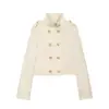 Atacado de fabricante de roupas femininas transfronteiriço 2026 nova jaqueta elegante da moda estilo europeu e americano com banho de ouro de lapela dupla slim fit