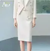 Traje de Falda Corta Profesional Blanco Crudo Nuevo Estilo Primavera y Otoño para Mujer, Elegante Estilo Diosa de Longitud Media Bodycon Formal Ropa de Trabajo