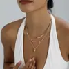 Collar Geométrico Nuevo con Corazón de Durazno Transfronterizo Cadena Hueso de Serpiente Diseño Retro de Moda para Mujer Cadena para Clavícula Apilada Amorosa Tridimensional