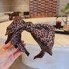 Nueva Diadema de Doble Capa con Estampado de Leopardo Retro Algodón y Lino Ala Ancha Cruz Diadema Bloque de Color Pasador Lazo Grande Accesorios para el Cabello