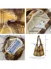 Chaleco a Cuadros de Lana Estilo Ins Japonés y Coreano Bolso Bolso de Hombro de Gran Capacidad Bolsa de Compras Bolso de Lona Versátil Nuevo Estilo Otoño e Invierno para Mujer